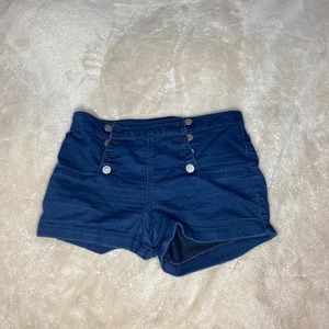 Navy Blue Buttoned High Waisted Shorts.